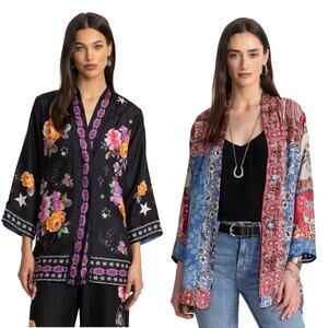 Johnny Was Jade Reversible Kimono Horse Shoe Handkerchief Print Top Silk XL